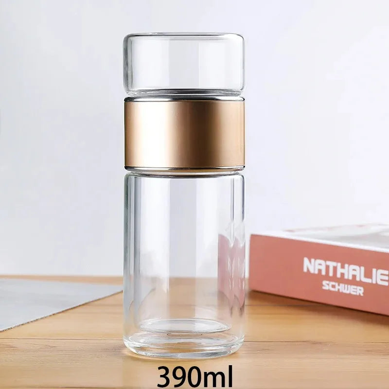 420ML High Borosilicate Glass Tea Infuser Bottle – Double Layer, With Filter