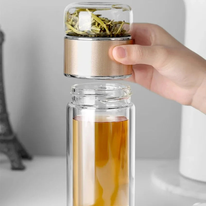 420ML High Borosilicate Glass Tea Infuser Bottle – Double Layer, With Filter