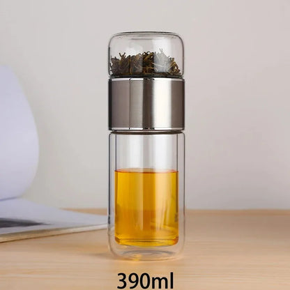 420ML High Borosilicate Glass Tea Infuser Bottle – Double Layer, With Filter