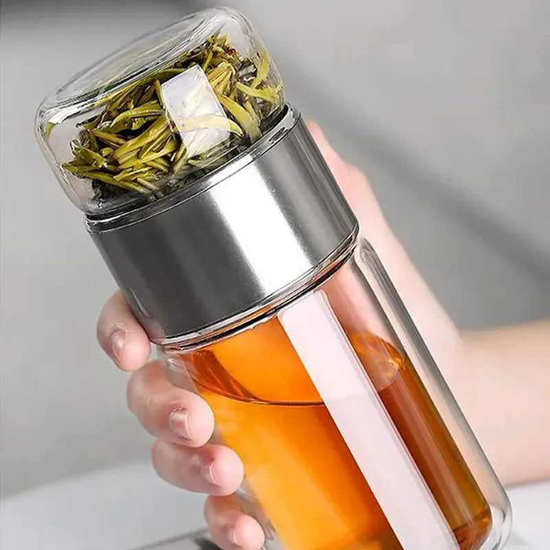 420ML High Borosilicate Glass Tea Infuser Bottle – Double Layer, With Filter