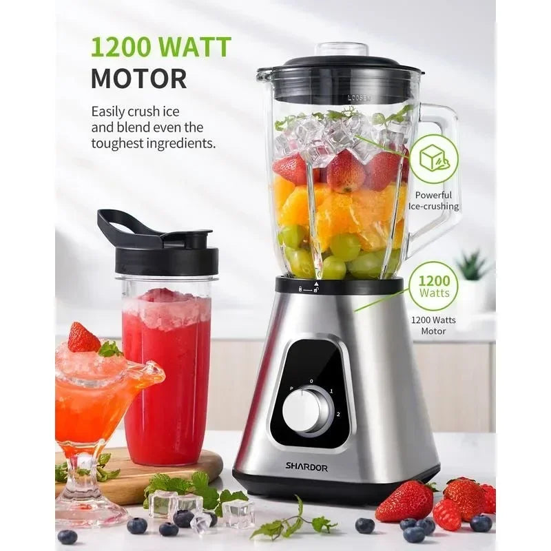 1200W Blender – Countertop & Personal, 52oz Glass + 22oz Cup