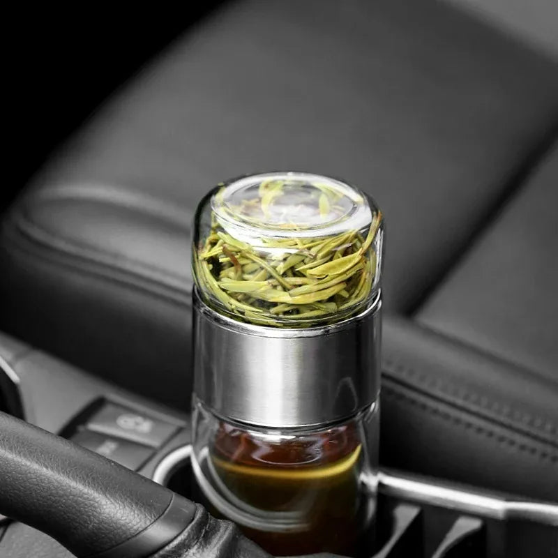 420ML High Borosilicate Glass Tea Infuser Bottle – Double Layer, With Filter